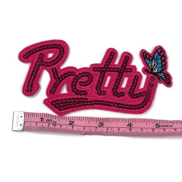 Pink Sequin Pretty Text Embroidered Patch - Picture 5 of 5